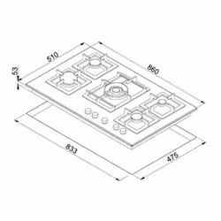 Elleci Plano 90 Blanc Intégré 86 cm Gaz 5 zone(s) - Vue supplémentaire 2