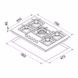 Elleci Plano 75 M79 Aluminium Intégré 75 cm Gaz 5 zone(s) - Vue supplémentaire 2