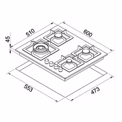 Elleci Plano 60 M79 Aluminium Intégré 60 cm Gaz 4 zone(s) - Vue supplémentaire 2