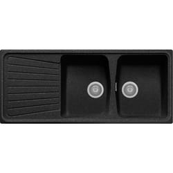 Evier de cuisine granit a 2 bacs plus egouttoir Plados SP1162 Noir Matt