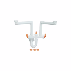 Siphon gain de place pour éviers 2 voies (marque Lira) Le siphon peu encombrant pour éviers à 2 voies (marque Lira) est la so ...