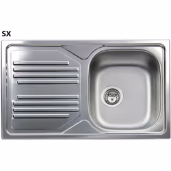 Évier encastrable en inox Évier inox à encastrer, 1 bac, 86 cm, égouttoir à gauche. Caractéristiques Dimensions : Longueur 86 ...