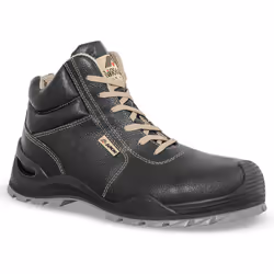 Chaussure de sécurité montante de type urban sport, coloris noir. Renfort de protection sur embout en PU. Tige en cuir grainé ...