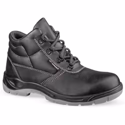 Chaussure de sécurité montante de type brodequin. Tige en cuir hydrofuge, finition grainée, épaisseur 1,9 / 2,1. Coloris noir ...