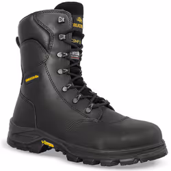 Chaussure de sécurité montante de type rando-tout terrain, coloris noir. Tige en cuir pleine fleur lisse hydrofuge épaisseur  ...