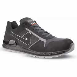 Chaussure de sécurité basse de type urban sport. Coloris noir et gris. Tige en cuir velours et inserts en textile technique l ...