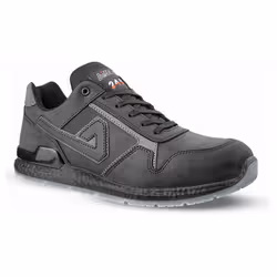Chaussure de sécurité basse de type urban sport. Tige en cuir pleine fleur lisse hydrofuge finition pull-up. Coloris gris fon ...