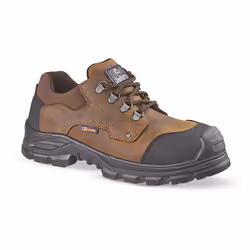 Chaussure de sécurité basse de type derby style outdoor, adaptée au secteur du bâtiment. Coloris marron / noir. Renfort de pr ...