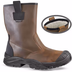 Botte de sécurité fourrée de type trekking, coloris marron /noir. Tige en cuir pull-up hydrofuge. Coloris marron. Renfort de  ...