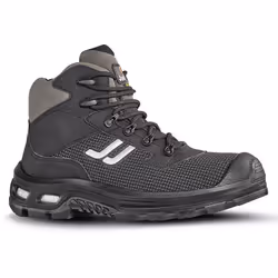 Chaussure de sécurité montante de style outdoor, conçue avec une technologie anti-fatigue. Coloris noir / gris. Tige en texti ...