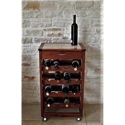 Chariot à cave à vin - PRESTIGE - Modèle 001044 - Bois massif - Plateau en carrelage - 4 étagères