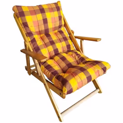 Fauteuil de jardin - HARMONY - Inclinable 3 positions - Bois de sapin - Coussin rembourré jaune - Pliable