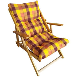 Fauteuil de jardin - HARMONY - Inclinable 3 positions - Bois de sapin - Coussin rembourré jaune - Pliable