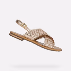 Sandales plates pour femme - GEOX - D SOZY S - Cuir - Confortables et respirantes - Or clair