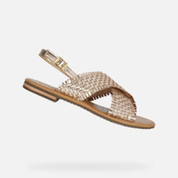 Sandales plates pour femme - GEOX - D SOZY S - Cuir - Confortables et respirantes - Or clair