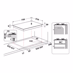 Hotpoint PCN 752 T/AS/HA Noir, Acier inoxydable Intégré Gaz 5 zone(s)