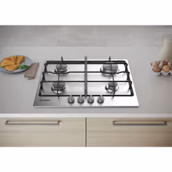 Indesit THP 642 IX/I Noir, Acier inoxydable Intégré 58 cm Gaz 4 zone(s)