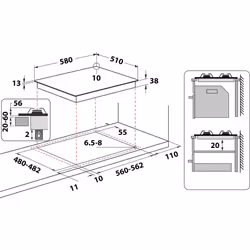 Indesit THP 642 IX/I Noir, Acier inoxydable Intégré 58 cm Gaz 4 zone(s) - Vue supplémentaire 5