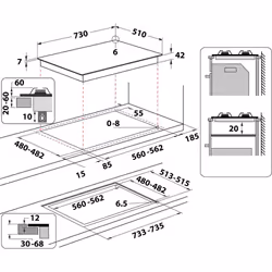 Indesit ING 72T/BK Noir Intégré 73 cm Gaz 5 zone(s) - Vue supplémentaire 12