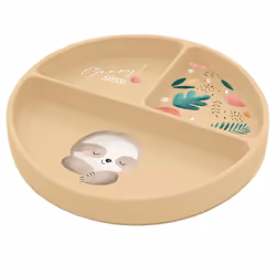 Assiette compartimentée en silicone avec ventouse, Animaux Beige  18 x 18 cm