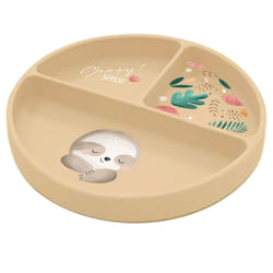 Assiette compartimentée en silicone avec ventouse, Animaux Beige  18 x 18 cm
