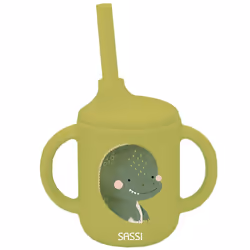Gobelet en silicone avec poignées et paille 120 ml, Animaux Vert  10,7 x 10 cm