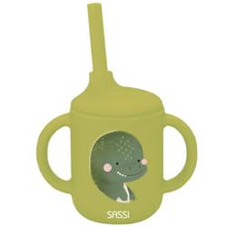 Gobelet en silicone avec poignées et paille 120 ml, Animaux Vert  10,7 x 10 cm
