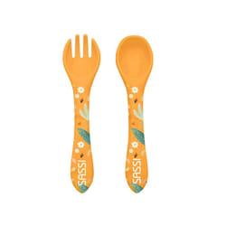Set fourchette et cuillère en silicone, Animaux Orange  14 x 3,3 cm