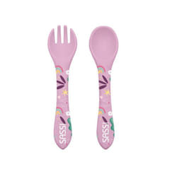 Set fourchette et cuillère en silicone, Animaux Rose  14 x 3,3 cm