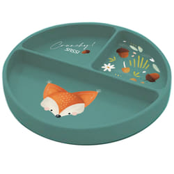 Assiette compartimentée en silicone avec ventouse, Animaux Vert Paon  18 x 18 cm