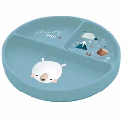 Assiette compartimentée en silicone avec ventouse, Animaux Menthe  18 x 18 cm