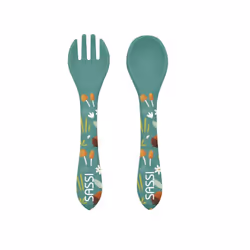 Set fourchette et cuillère en silicone, Animaux Vert Paon  14 x 3,3 cm