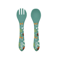 Set fourchette et cuillère en silicone, Animaux Vert Paon  14 x 3,3 cm
