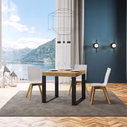 Table - TECNO - 90X90 - Chêne Nature - Extensible jusquà 246 cm - 8 Places - Design Contemporain