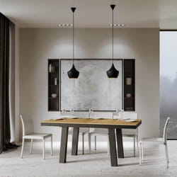 Table extensible - BRIDGE - Evolution 90x160 - Chêne naturel - Blanc - 10 places