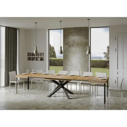 Table extensible 8 à 20 personnes chêne naturel et pieds entrelacés anthracite L 180 à 440 cm Artemis