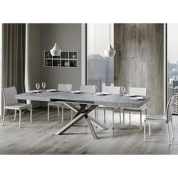 Table extensible 8 à 12 personnes gris cendré et pieds entrelacés 4 couleurs L 180 à 284 cm Artemis