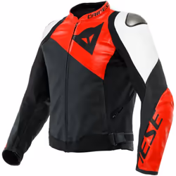 Dainese Sportiva Veste en cuir de moto, noir-blanc-rouge, taille 54 pour Hommes