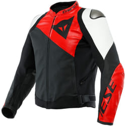 Dainese Sportiva Veste en cuir de moto, noir-blanc-rouge, taille 54 pour Hommes