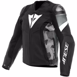 Dainese Avro 5 Veste en cuir de moto, noir-gris-blanc, taille 52 pour Hommes