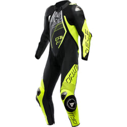 Dainese Audax D-Zip Combinaison en cuir de moto 1 pièce perforée, noir-blanc-jaune, taille 52 pour Hommes