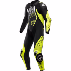 Dainese Audax D-Zip Combinaison en cuir de moto 1 pièce perforée, noir-blanc-jaune, taille 52 pour Hommes