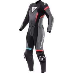 Dainese Fulminea Combinaison de moto en cuir 2 pièces pour femmes, noir-rose-bleu, taille 46