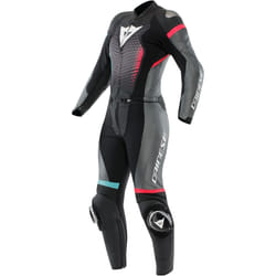Dainese Fulminea Combinaison de moto en cuir 2 pièces pour femmes, noir-rose-bleu, taille 46