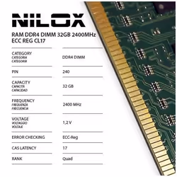 Nilox NXR322400M1C17, 32 Go, 1 x 32 Go, DDR4, 2400 MHz, 240-pin DIMM, Vert