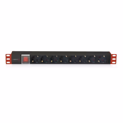 Techly I-CASE STRIP-81UD, Basique, 1U, Monophasé, horizontale, Aluminium, Noir, Rouge
