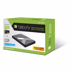 Techly I-CASE USB3-SL25TY Boîtier de disques de stockage Boîtier disque dur/SSD Noir 2.5"