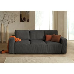 Livy - canapé droit convertible - avec coffre - en velours côtelé - 3 places - gris foncé
