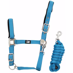 Licol en tissu souple tricolore avec double réglage et mousqueton avec longe Licol double en nylon avec renfort en cuir, bouc ...