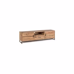 Au look légèrement vieilli, ce meuble TV 2 portes 1 tiroir en acacia et métal de la collection NESLY se fondra parfaitement d ...